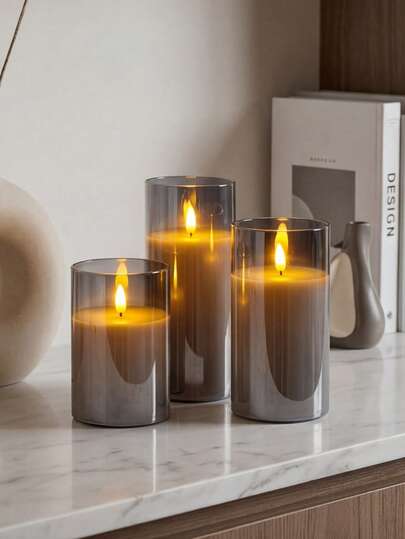 3支闪烁无焰蜡烛，电池供电，带遥控定时器，适用于餐桌摆饰、圣诞节、万圣节、情人节、母亲节、餐桌、卧室、婚礼、派对、礼品、节日氛围装饰