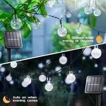 ¡Fiesta de verano estrellada! Luces de cadena solares - 20/50/100 luces LED, 3 colores (blanco cálido/blanco frío/multicolor), 8 modos, encendido/apagado automático, adecuado para eventos de celebración al aire libre! - luz blanca - Ver 5
