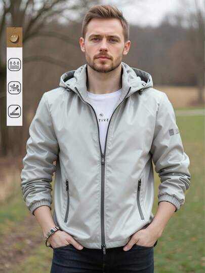 Chaqueta cortavientos con capucha ligera de manga larga y cremallera para hombre,Chaqueta softshell a prueba de viento y agua,Chaqueta bomber casual de regulares para hombre ,para salir,para regalos a Marido/Novio/Familiares de Día de San Valentín y Día de Pascua Amigos