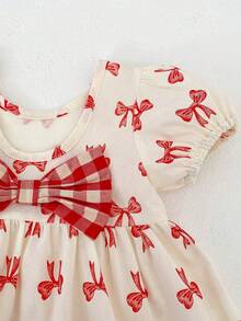 Đầm hè cho bé gái, đầm nơ cho bé sơ sinh, đầm đỏ tay phồng dễ thương đa năng. - Màu be - Xem 7