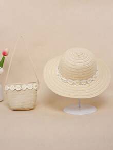1Set Cute Daisy Straw Hat And Bag Set, Boho Beach Sun Hat With Matching Crossbody Purse For Girls - 1Set - View 2