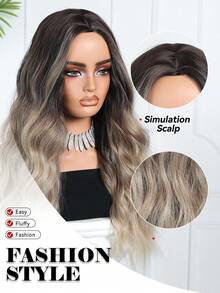 26英寸长波浪渐变棕色合成假发，女士中分长卷发，适合日常佩戴、派对、角色扮演，耐热，适合日常、派对、节日、万圣节、圣诞节、角色扮演等各种场合，是送给女性的礼物和赠品，也适合学校、家庭聚会等场合。 - 漸層棕色 - 查看 7