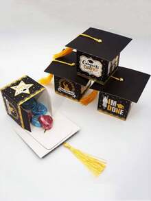 10/20/30pcs Gold Glitter Graduation Cap Candy Boxes, 2026 Graduation Decor, Graduation Party Favor Boxes With Tassels, Chocolate Boxes, Graduation Gift Boxes For Class Of 2026 - Multicolor - View 9