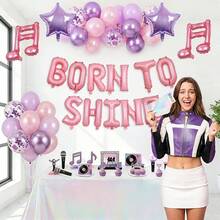 45pcs KPOP Music Theme Balloon Set, Includes "BORN TO SHINE" Pink Letter Balloons, Purple Pentagram And Pink Double Note Foil Balloons, Pink And Purple Latex Balloons, Suitable For KPOP Theme Birthday Party, Hallyu Music Decor, Rock Theme, Graduation Dance, Party Decorations, Birthday Theme, Music Theme Decor, Hip Hop Karaoke Party Decor, Carnival Decorations, Photo Booth - Multicolor - View 4