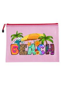 1个时尚防水PVC沙滩包 - 透明化妆包，印有彩色“BEACH”字母，尼龙拉链，A4尺寸 | 泳池手提包，夏季游泳、潜水、旅行、健身、周末度假必备 - 彩色 - 查看 11
