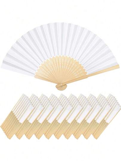1/6pcs White Paper Fans | Bamboo Hand-Held Folding Paper Fans For Wedding, Bridal Shower, Birthday, Anniversary | Ideal For Dancing Parties, Painting, Photo Props, Wall Decorations