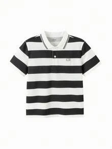 Balabala Boys Summer Striped Polo T-Shirt 2026 Comfortable Soft Cool Breathable Top - Black and White - View 1