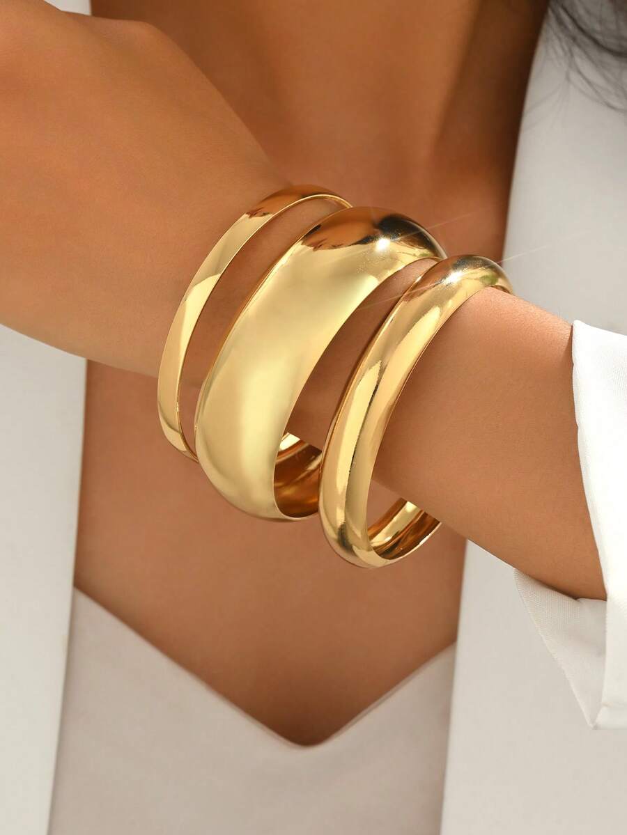 3pcs/Set Exaggerated Multi-Layer Smooth Bangle Bracelet Set For Women - Geometry - View 1