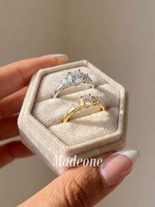 Stylever 1枚925纯银三颗闪耀立方氧化锆戒指，适合女士日常搭配，也可作为派对配饰，高品质女士戒指，精致珠宝礼品。 - 款式1 - 查看 5