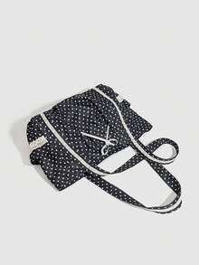 Dedoo Túi xách nữ kiểu Pháp chấm bi sóng biển, dung tích lớn, chất liệu nylon, thiết kế ren xếp nếp và nơ, kiểu dáng retro ngọt ngào và cá tính, phù hợp để đi làm, đi học hoặc đi du lịch hàng ngày như một chiếc túi đeo vai. - màu đen - Xem 8