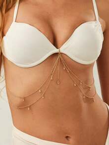 1pc Gold Crystal Tassel Chain Bikini Chain, Sexy & Fashionable, Suitable For Women's Daily, Party Or Vacation Wear - Gold - View 3