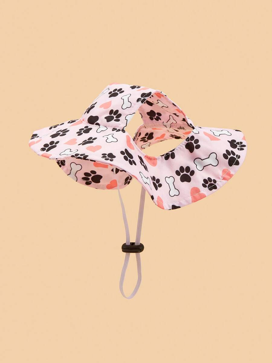 1pc Cute Polyester "Happy Dog" Windproof Sunhat, Ear-Exposed Design, Adjustable Pet Supplies For Small Dogs, Suitable For Year-Round Outdoor Wear