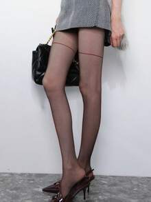 性感虾线丝袜，女士极简性感高透明黑色紧身裤袜，显瘦竖线连裤袜 - 彩色 - 查看 4