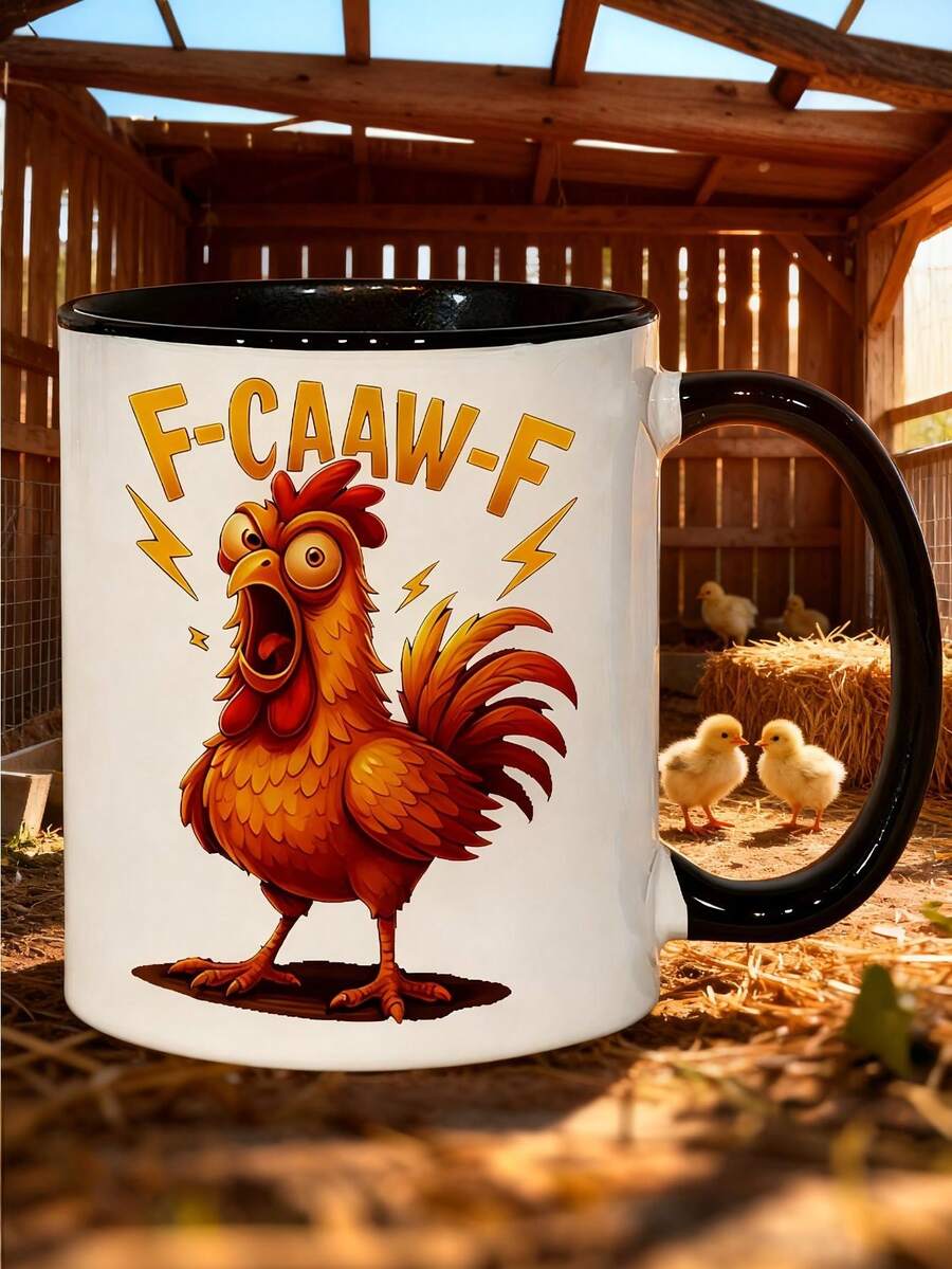 1pc 11oz Funny Rooster Mug With Loud Rooster Print Printed Ceramic Coffee Mug With Comfortable Handle, Thermal Insulated, Personalised Mug, Iced Coffee Cup, Coffee Travel Mug, Perfect Mother's Day & Birthday Gift For Mom, Valentine Gifts For Him & For Women, Funny Teacher Gifts, Ideal For Home, Kitchen, Living Room & Back To School Use - Red - View 1