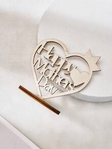 1pc Mother's Day Wooden Heart Crown Decor, With Hollow "Happy Mother's Day" English Text Design, Modern Minimalist Decor For Holiday Celebration, Suitable As Mother's Day Gift And Home Tabletop Decoration - one-size - View 7