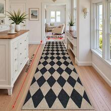 Tapete de pasillo moderno a cuadros en negro y beige, alfombra geométrica para interiores/exteriores, adecuada para pasillo, cocina, porche, entrada de lavandería, decoración, regalo festivo, alfombra de área - Multicolor - Ver 6