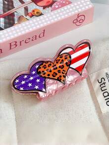 1个女士爱心豹纹发爪夹，大号爱心发夹，个性设计，适合日常使用 - 彩色 - 查看 11
