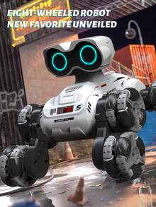 1个儿童遥控机器人玩具，沃利8轮机器人，带特技、灯光、音效、智能跳舞、侧向移动、旋转、摆臂等功能，遥控玩具 - 白色 - 查看 3