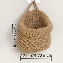 1pc Handwoven Macrame Kitchen Wall Hanging Storage Basket | Polyester Bohemian Style Wall Mounted Fruit & Vegetable Mesh Bag - View 9