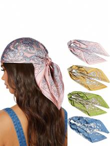 4pcs Satin Headscarf Headwrap Sleeping Headband - 27.5 Inch Satin Square Headscarf For Women - Multicolor - View 1