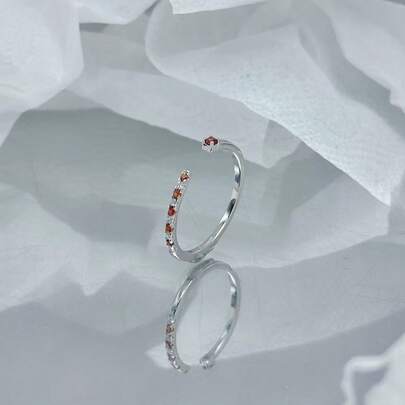 S925纯银石榴红锆石开口戒指，奢华风格，适合通勤、约会、日常佩戴，可叠戴