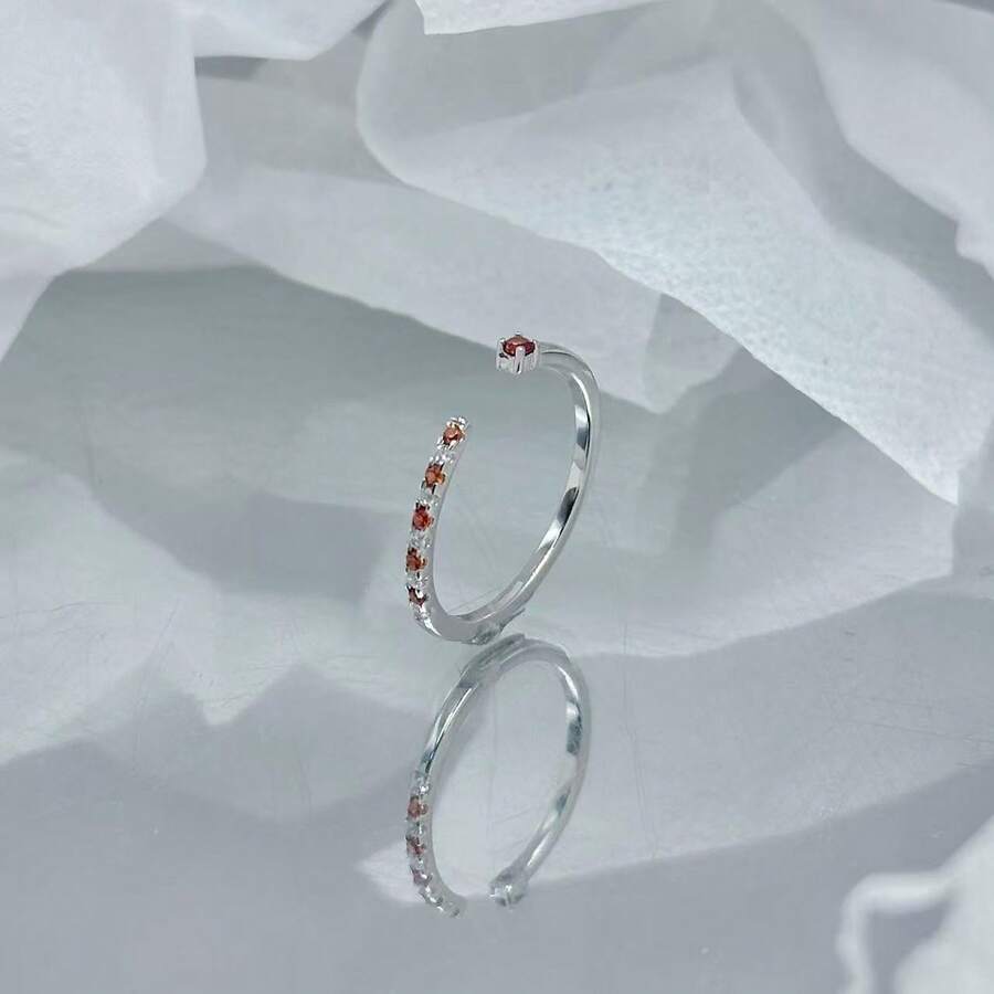 S925 Sterling Silver Pomegranate Red Zirconia Open Ring, Luxury Style Suitable For Commuting, Dating, Daily Wear, Stackable - Silver - View 1