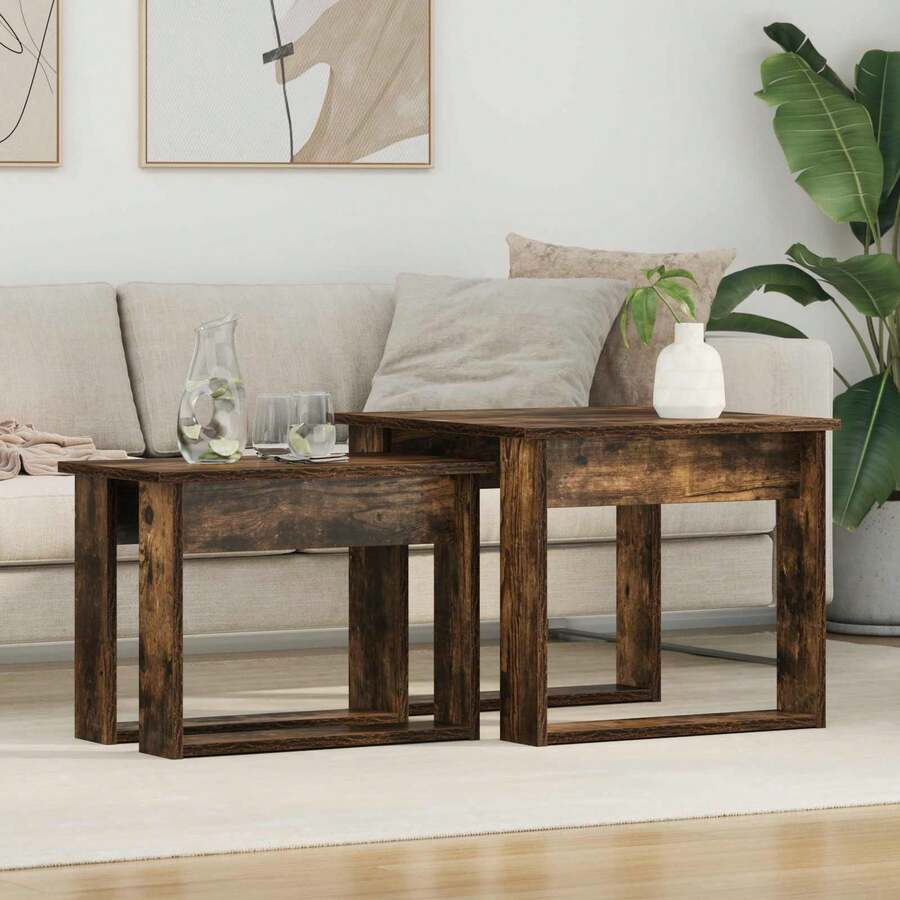 CROISSANCE Ensemble de tables basses 2 pcs Chêne fumé Bois d'ingénierie - Tabac - Voir 1