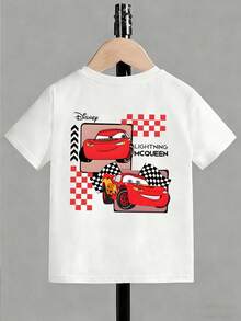 Disney Lightning McQueen Cars, Themed Cartoon Print, Casual And Simple Short Sleeved T-Shirt, Suitable For Spring And Summer Seasons, Suitable For Boys And Girls To Wear. Festival Gift - trắng - Xem 3