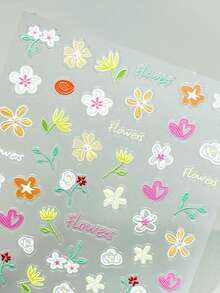 1 pieza Pegatina de arte de uñas floral y colorida, Calcomanías de uñas con patrón de flores en relieve 5D de primavera/verano, Aplicable a uñas, fundas de teléfono, espejos de maquillaje, tazas, lindas pegatinas decorativas para uñas - vistoso - Ver 4