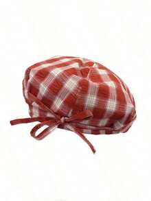 1pc Retro Plaid Beret Hat, Women's Summer Painter Cap, Small Circumference, Bow Decor - 藏蓝色 - 查看 2