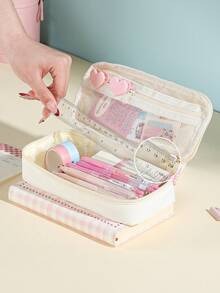 1pc Cute Rabbit Design Pencil Case, Upright Open Multi-Pocket Desk Stationery Box, Soft Pouch For Calculator, Notebook And Pens - Suitable For School, Office And Travel - For Students, Professionals, Men And Women - Multicolor - View 3