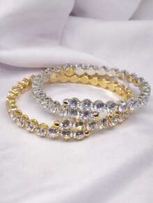 Elegant Luxury Minimalist Adjustable Bracelet With Cubic Zirconia Stones, Sparkly, For Women, Parties, And Gifts. - 黃金和白銀 - 查看 2