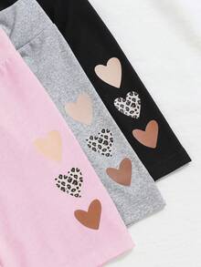 3pcs Girls Casual Heart Pattern Leggings, Comfortable, Spring/Summer/Autumn - Pink - View 4
