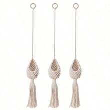 3pcs Handmade Cotton Rope Woven Pineapple Plant Hanging Planter Bags, Suitable For Indoor, Rustic And Outdoor Decor - Beige - View 13
