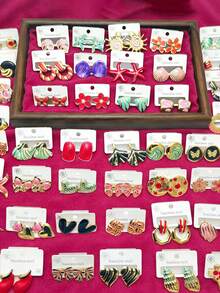 24 Pieces/12 Pairs Exquisite Starfish Bow Stainless Steel Women's Earrings – Fashionable Pink/White/Black Bow Design, Perfect Daily Wear & Holiday Gifts For Family, Friends, And Teachers - Multicolor - View 1