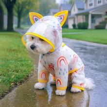 1 pezzo Impermeabile per animali domestici, Abbigliamento impermeabile con cappuccio a 4 zampe per cani, Abbigliamento stagionale - Impermeabile arcobaleno - Giallo - Giallo - Visualizzare 13