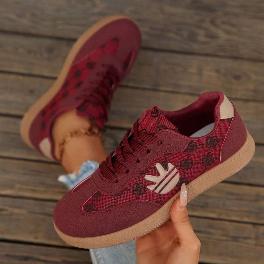 2026春季新款复古休闲透气平底鞋，学生百搭运动鞋 - 酒紅色 - 查看 1