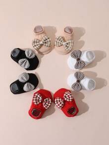 4 pares de calcetines antideslizantes con moño para bebés niñas, calcetines cortos y lindos para tobillos, aptos para todas las estaciones - Multicolor - Ver 3
