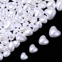 30/50颗ABS仿珍珠心形珠子，白色直孔设计，浪漫心形，手工DIY婚礼/新娘项链、手链、耳环饰品配件，情人节/周年纪念礼物DIY配件，婚纱礼服装饰 - 白色 - 查看 6