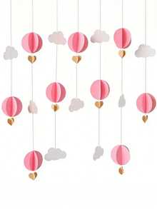 1pc 118" Cuttable Ceiling Decorative Paper Rope, Includes 9pcs 3D Cloud And Paper Balloon Decorations, Suitable For Wedding, Birthday Party, Classroom, Bedroom And Holiday Party Decoration, Summer Celebration Wall Decor, Fun Decorative Item To Create Festive Atmosphere - View 14