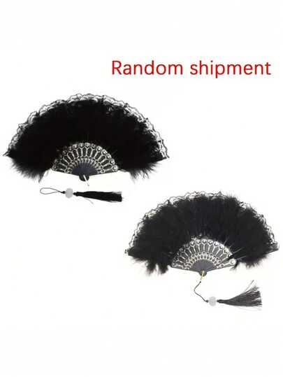 44cm Faux Feather Folding Fan, Spanish Style For Masquerade Party, Bridal Accessories
