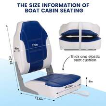 2 Pack Fold-Down High Back Boat Seats – Durable Weather-Resistant Marine Chairs, Thick Sponge Padding & Rust-Proof Hinges, Easy To Install For Boats & Canoes - Royal Blue and White Stitching - View 2