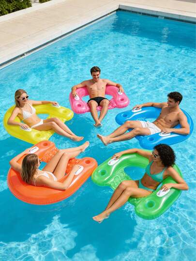 1pc Inflatable Water Sofa, Solid Color Minimalist Style, With Cup Holder, Handle Design, PVC Material, Suitable For Water, Swimming Pool, Beach Theme Party, Water Resting Seat, Inflatable Floating Object. Inflation Pump Needs To Be Purchased Separately.