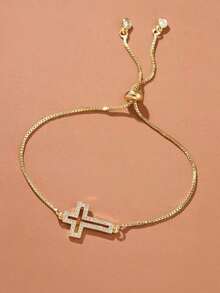 Cubic Zirconia Cross Decor Bracelet - vàng - Xem 1