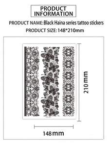 4 Full Hand Floral Lace Design Black Sexy Foot Finger Tattoo Stickers Female Finger Calf Lace Tattoo Stickers Paper Flower Waterproof Stickers Black Tattoo Stickers Women's Body Art Stickers Wedding Party Summer Beach Black Tattoo Stickers - Black - View 5