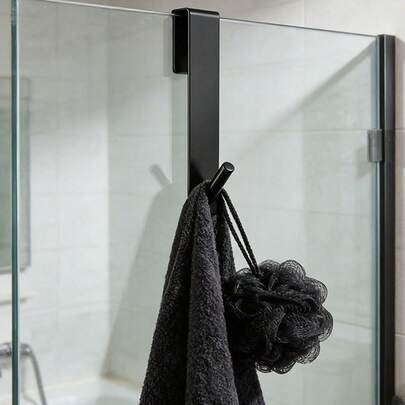 No Drill Rear Door Hook - Waterproof Rust-Proof Bathroom Glass Door Hook, Available In Black And White. Plug And Play, Portable Design, Suitable For Hanging Towels, Bathrobes And Various Accessories In Bathroom, Bedroom And Shower Area.