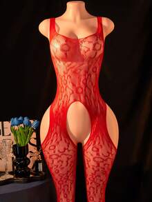 女士吊带性感内衣方领露背连体衣情趣透视开裆紧身夜店派对内衣 - 紅色 - 查看 1