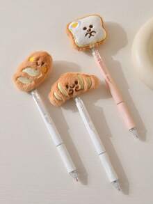 3pcs Plush Cheese Shaker Ballpoint Pens, Cute Creative Stationery, Student Back To School Essential - A - View 2