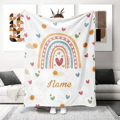 Customized Rainbow Flannel Blanket With Name, Personalized Bed Blanket With Name, Personalized Throw Blanket, Cute Animal Blanket, Most Comfortable Blanket, Home Gift, Birthday Gift, Christmas Gift, Personalized Gift, Ideal Gift For Friends, Washable, Unique, Personalized Gift For Friends, Suitable For Sofa, Bed, Car, Tea Room, Bedroom, Living Room, Bathroom, Dining Room, Office, Breathable, Lightweight, Washable, Fun, Adorable