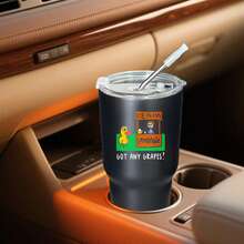 30oz Stainless Steel Tumbler Black White Options,  Duck Lemonade Stand Ice Cream Grapes Graphic Cups, Insulated Travel Coffee Mug With Lid And Straw , Double Wall Vacuum Reusable Travel Cups, Funny Birthday Party Gift For Women & Men - 黑色 - 查看 2